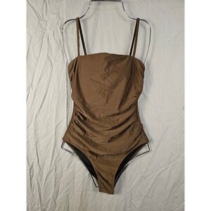Suuksess Tummy Control Ruched One Piece Swimsuit Brown Womens Small Adjustable